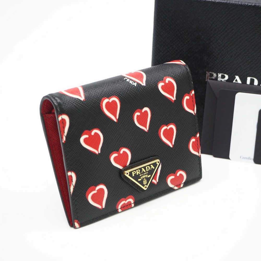 Prada Saffiano Triangle Bifold Wallet Red Black